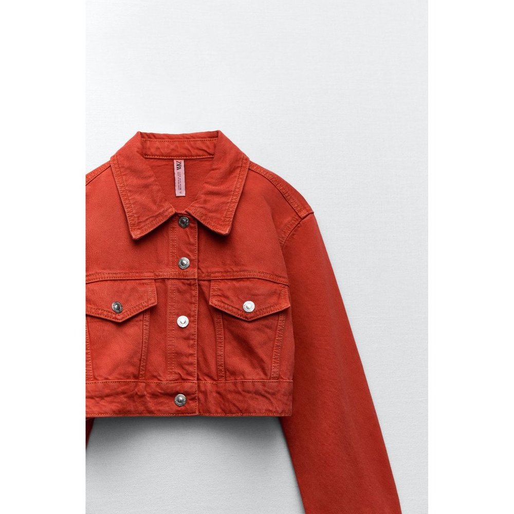 Zara Cropped Red Jean Jacket US size 12-16 - Picture 12 of 15
